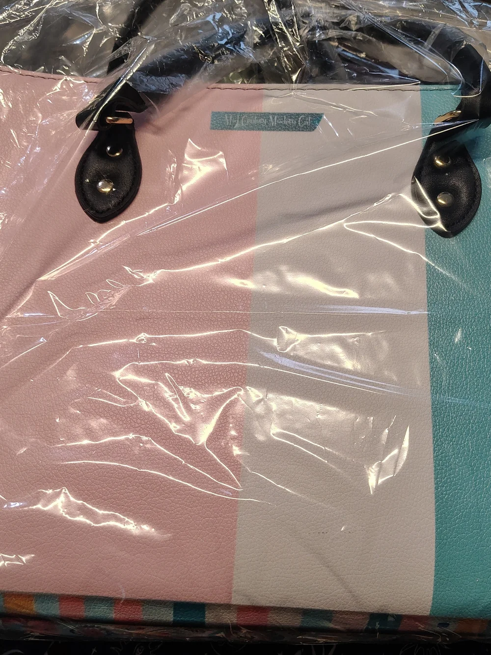 Colorblock Pastel Satchel — Pink, White & Aqua with Black Trim